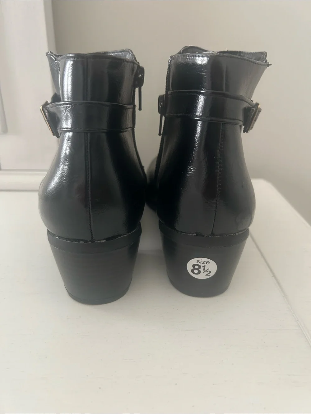 Karen Scott Black Leather Ankle Boot with Buckle Strap